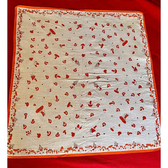 vintage Sally Gee cotton scarf bandana mushroom insect print 20x19 square - Picture 2 of 8